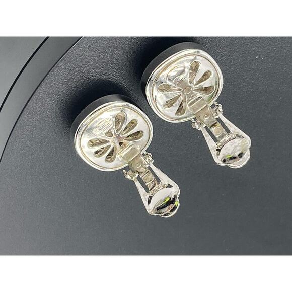 TJ M USA Signed Vintage Square Gold Silver Tone Mixed Metal Runway Clip earring - Picture 6 of 13